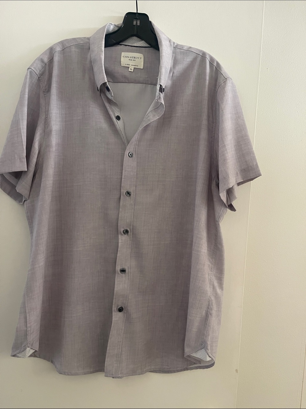Construct Short-Sleeve Button-Down Shirt - Light Lavender Gray
